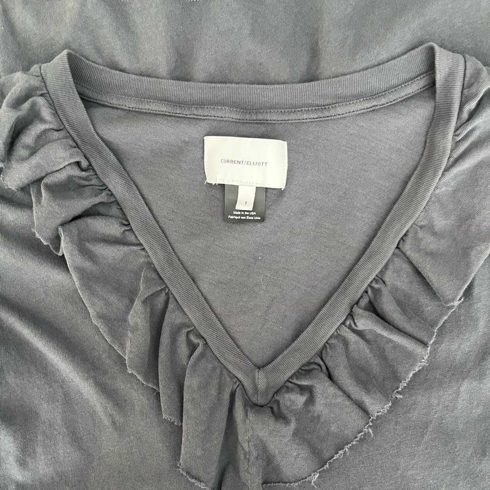 Current/Elliott Heather Grey Ruffled V-Neck T-Shirt Mini Dress, Size 1 (S) - Picture 5 of 6
